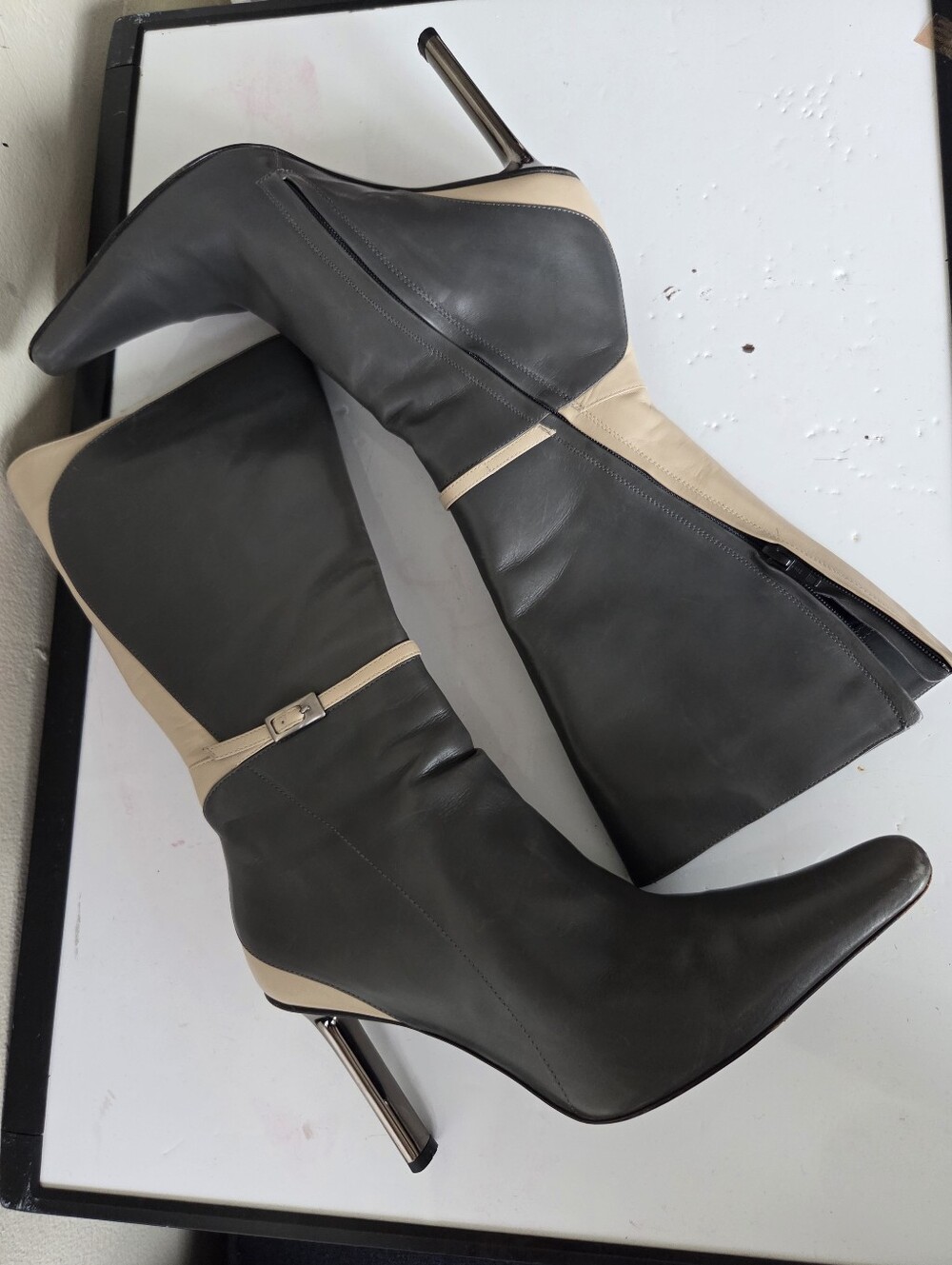 Y2k Goffredo Fantini Mukky Nero and Sesamo Italian leather boots